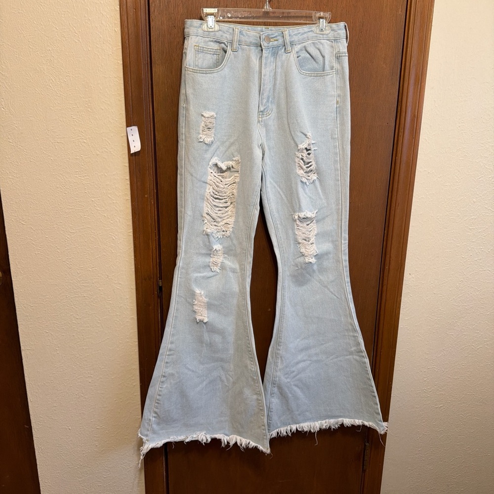 SHEIN Light Blue Distressed Wide Leg Jeans Size 7